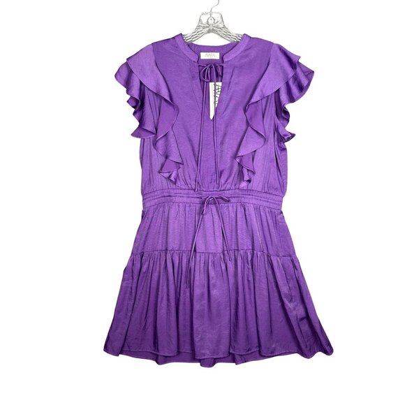 Purple Ruffle Flutter Sleeve Tiered Mini Dress Size XL Skater Fit & Flare Party - Picture 1 of 13